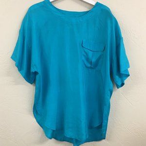 Vintage 100% Silk Teal Blouse by Sunny Leigh Womens sz L
